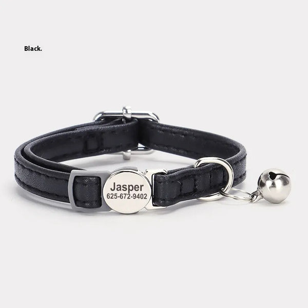 Engraved Leather Collar with Bell