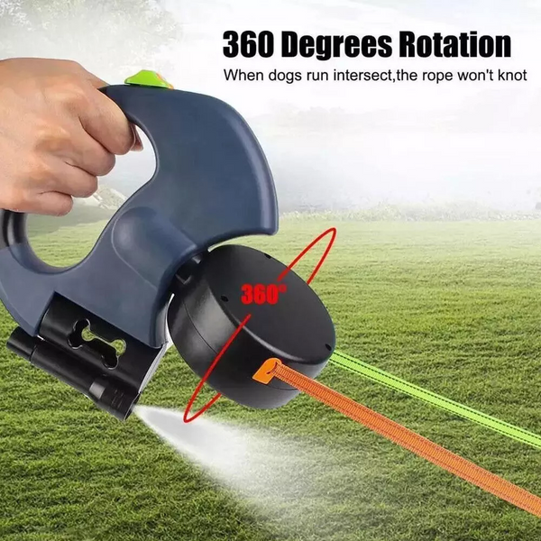 Dual Retractable Reflective Dog Leash – 360 Swivel