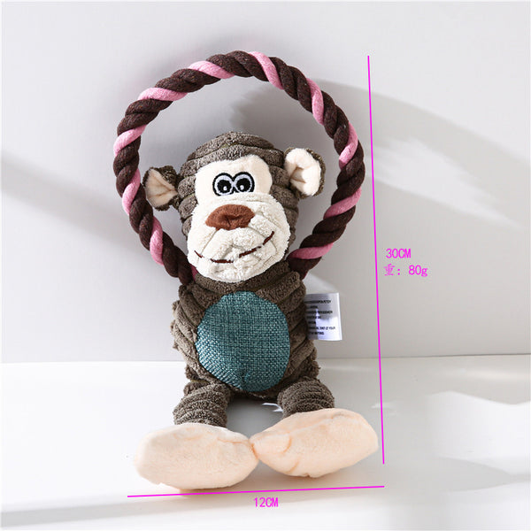 Plush Dog Toy with Squeaker – Monkey, Lion & Elephant