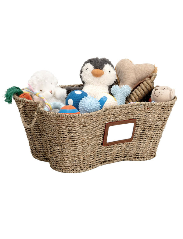 Bone-Shape Seagrass Dog Toy Storage Basket