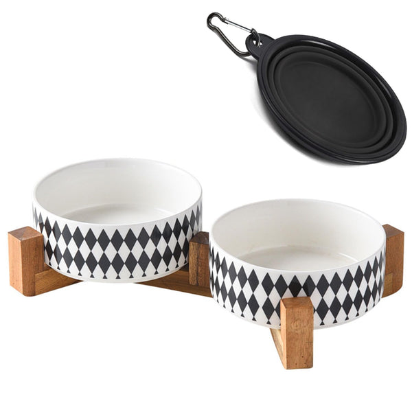 Elevated Ceramic Dog Bowls with Stand – Black (28oz)