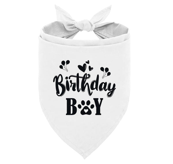 "Birthday Boy" Dog Bandana – White