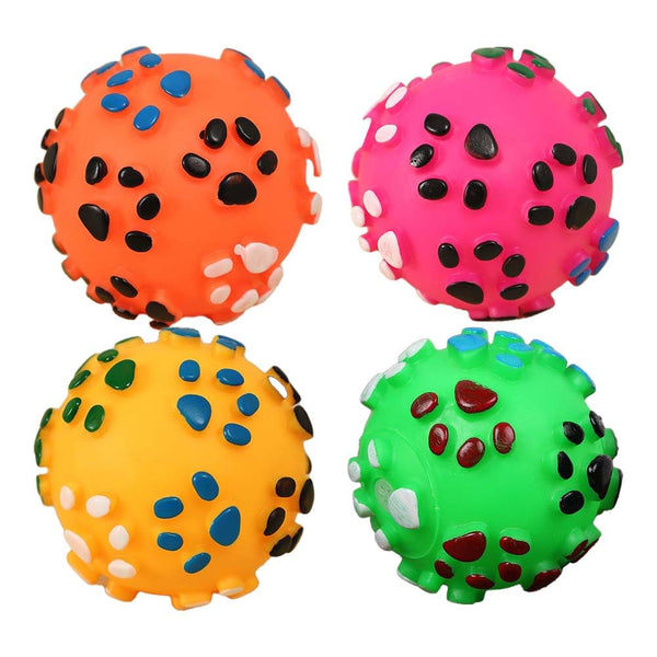 Paw Print Squeaky Dog Toy Balls