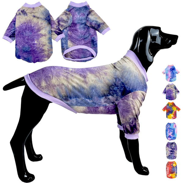 Tie-Dye Cotton Dog T-Shirt – Purple (Large)