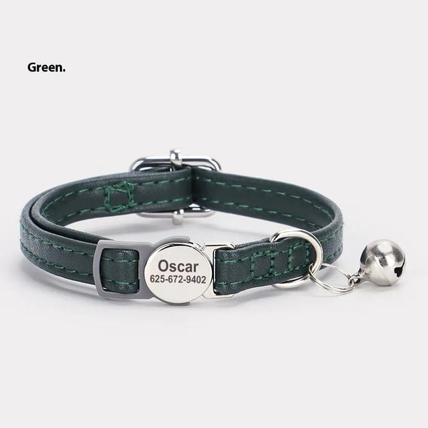 Engraved Leather Collar with Bell