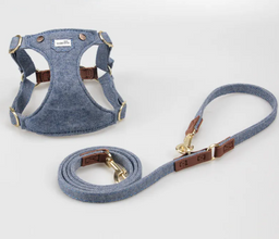 Denim & Leather Small Dog Harness